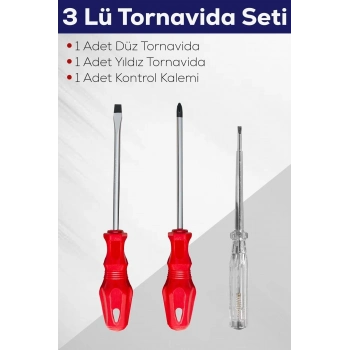 Özel Üretim Türk Malı 3lü Tornavida Seti Düz Tornavida + Yıldız Tornavida + Kontrol Kalemi