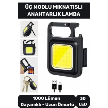 3 Mod Açacaklı Mıknatıslı Mini 30 LED Anahtarlık Mini El Feneri Usb Şarjlı 1000 Lümen El Feneri