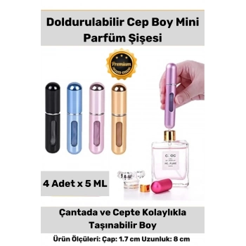 4 Adet Tasarım Parfüm Şişesinden Doldurulabilir Çanta Içi Taşınabilir 4lü Mini Cep Parfüm Şişesi