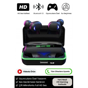 5.1 HD Ses Rgb Işıklı Çift Mikrofonlu 1200 Mah Powerbanklı Kablosuz E10 Oyuncu Bluetooth Kulaklık