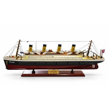 #Gemi Detaylı Dekoratif Ahşap Maket Ev Ofis Hediye 55x23 cm Özel Tasarım Işıklı Ahşap Titanik Gemi