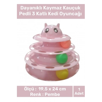 Özel Üretim Dayanıklı Kaymaz Kauçuk Pedli 3 Toplu Eğlenceli 3 Katlı Kedi Oyuncağı 19,5 cm x 24cm