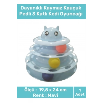Özel Üretim Dayanıklı Kaymaz Kauçuk Pedli 3 Toplu Eğlenceli 3 Katlı Kedi Oyuncağı 19,5 cm x 24cm