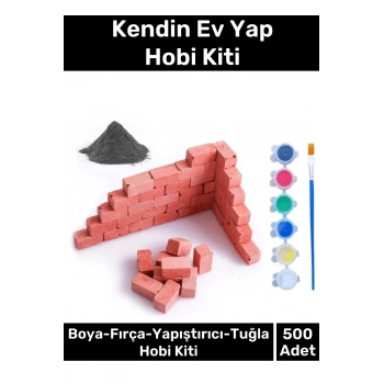 Premium Serisi Özel Minyatür Mini Inşaat Yapı Seti 500 Adet Tuğla Boya Fırça Tutkal Hobi Seti