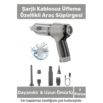Deluxe Şarjlı Kablosuz 2 Fonksiyonlu Uyumlu Vakumlu El Süpürgesi Üfleme Özellikli Araç Süpürgesi