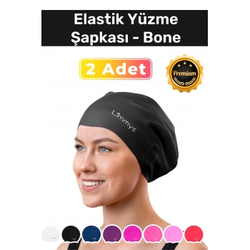 Premium Su Geçirmez Silikon Yüzücü Havuz Ve Deniz Bonesi Elastik Yüzme Şapkası 2li Set