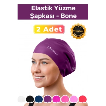 Premium Su Geçirmez Silikon Yüzücü Havuz Ve Deniz Bonesi Elastik Yüzme Şapkası 2li Set