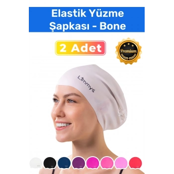 Premium Su Geçirmez Silikon Yüzücü Havuz Ve Deniz Bonesi Elastik Yüzme Şapkası 2li Set