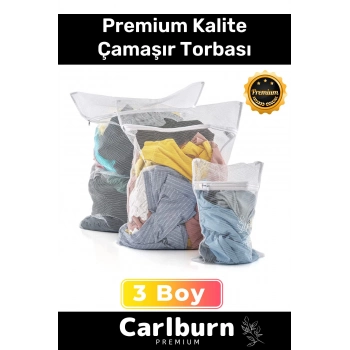 Premium Seri Kalite Yıkama Renkli Fermuarlı Fileli Çamaşır Torbası Kirli Temiz Sepeti 3 Adet