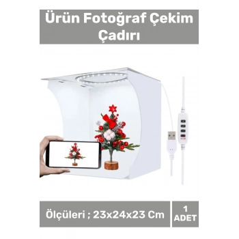 Premium Üretim Beyaz Led Işıklı Portatif Taşınabilir 23x24x23 Cm Ürün Fotoğraf Çekim Çadırı