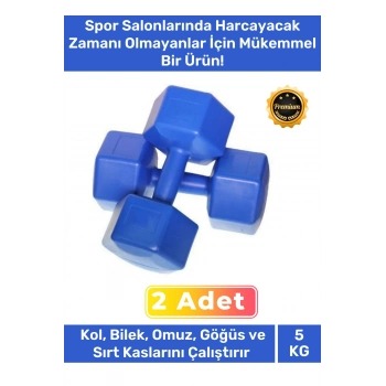 Özel Plastik Köşeli Spor Egzersiz Vücut Kas Geliştirme Fitness Ağırlık Mavi 5 Kg Dambıl Set - 2 Adet