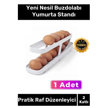 Premium Seri Buzdolabı Plastik 2 Katlı Kullanışlı Pratik Raf Düzenleyici Yeni Nesil Yumurta Standı