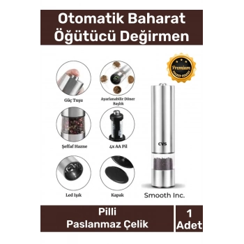 Özel Otomatik Pilli Kaliteli Mutfak Yemek Paslanmaz Tuz Karabiber Baharat Öğütücü Değirmen