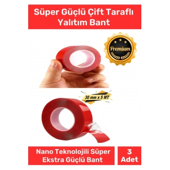 Özel Üretim Süper Güçlü İz Bırakmayan Çift Taraflı Akrilik Köpük Montaj Bandı 30mm X 5mt - 3 Adet