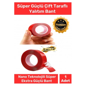 Özel Üretim Süper Güçlü İz Bırakmayan Çift Taraflı Akrilik Köpük Montaj Bandı 30mm X 5mt - 1 Adet