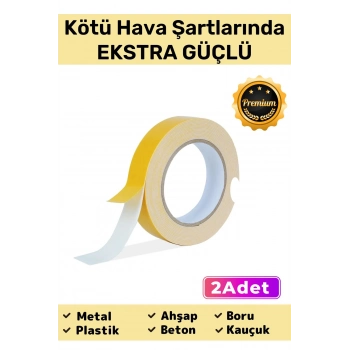 Süper Güçlü Uzun Ömürlü Kuvvetli Yapışkan Kolay İz Bırakmaz Çift Taraflı Köpük Bant 10mt - 2 Adet
