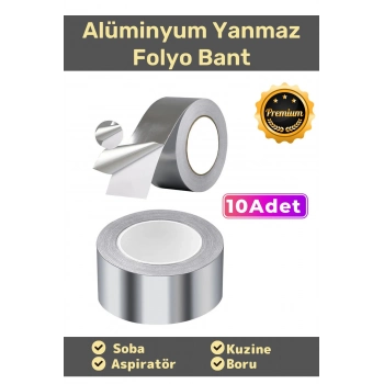 Özel Suya Sıcaklığa Dayanıklı Tamir Soba Boru Yama Alüminyum Yanmaz Folyo Bant 44mm 10mt - 10 Adet