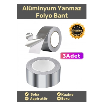 Özel Suya Sıcaklığa Dayanıklı Tamir Soba Boru Yama Alüminyum Yanmaz Folyo Bant 44mm 10mt - 3 Adet