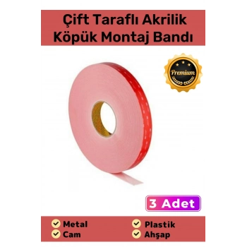 Özel Üretim Süper Güçlü İz Bırakmayan Çift Taraflı Akrilik Köpük Montaj Bandı 19mm X 2mt - 3 Adet