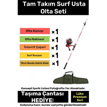Özel Üretim Şık Taşıma Çantalı Hazır Kurulu Tam Takım Surf Usta Olta Seti - 3m Kamış Hediyeli