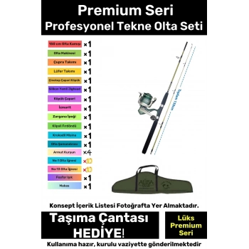 Özel Üretim Taşıma Çantalı Hazır Kurulu Tam Takım Profesyonel Tekne Olta Seti - 3m Kamış Hediyeli