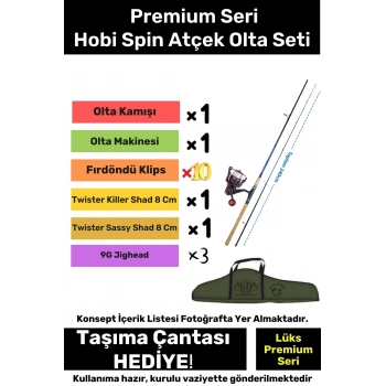 Özel Üretim Şık Taşıma Çantalı Hazır Kurulu Tam Takım Hobi Spin Atçek Olta Seti - 3m Kamış Hediyeli