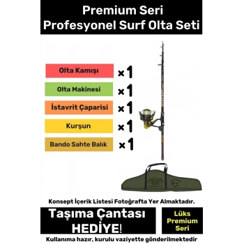 Özel Üretim Şık Taşıma Çantalı Hazır Kurulu Tam Takım Profesyonel Surf Olta Seti - 3m Kamış Hediyeli