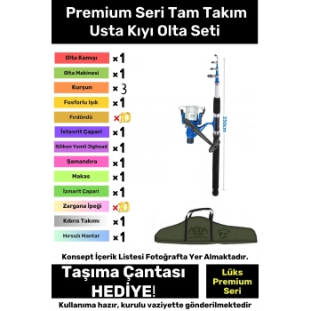 Özel Üretim Şık Taşıma Çantalı Hazır Kurulu Tam Takım Usta Kıyı Olta Seti - 3m Kamış