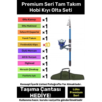 Özel Üretim Şık Taşıma Çantalı Hazır Kurulu Balık Tam Takım Hobi Kıyı Olta Seti - 3m Kamış Hediyeli