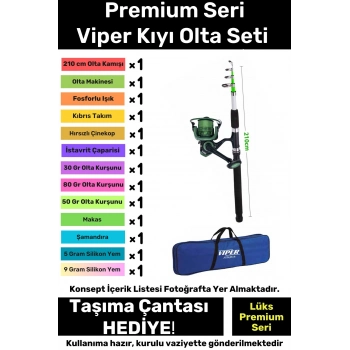 Özel Üretim Şık Taşıma Çantalı Hazır Kurulu Balık Viper Kıyı Olta Seti - 3m Kamış