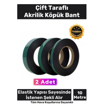 Süper Güçlü İz Bırakmayan Elastik Yapılı Çift Taraflı 10mm - 10 Metre Akrilik Köpük Bant - 2 Adet