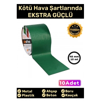 Süper Güçlü Su Geçirmez Sızdırmaz Yeşil Renk Çok Amaçlı Tamir İzolasyon Bandı 48mm x 10m - 10 Adet