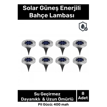 Özel Su Geçirmez Dayanıklı 8 Ledli Solar Güneş Enerjili Işık Bahçe Dekor Aydınlatma Lambası - 8 Adet