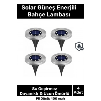 Özel Su Geçirmez Dayanıklı 8 Ledli Solar Güneş Enerjili Işık Bahçe Dekor Aydınlatma Lambası - 4 Adet