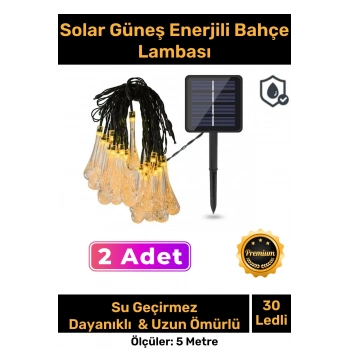 Özel Seri Solar Güneş Enerji Su Damlaları 5 Metre Uzunluğunda Sarı Renkli 30 Ledli Bahçe Aydınlatma