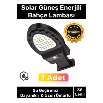 Premium Dekoratif 38 Ledli Beyaz Renk Pratik Kurulur Su Geçirmez Solar Bahçe Sokak Lambası 1 Adet