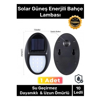 Özel Premium Açma Kapama Tuşlu Solar Su Geçirmez Oval Duvara Monteli 10 Ledli Bahçe Lambası 1 Adet