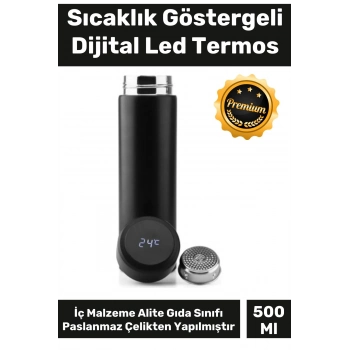 Premium Alite Gıda Sınıfı 201 Paslanmaz Çelik Kaymaz Sıcaklık Göstergeli Dijital Led Termos 500 Ml