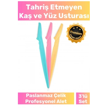 Premium Ergonomik Tahriş Etmez Tüy Yüz Epilasyon Aleti Bıyık Alma 3lü Set Kaş ve Yüz Usturası