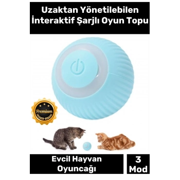 Deluxe Uzun Süre Dayanıklı Silikon 3 Modlu Otomatik Kumandalı İnteraktif Kedi Köpek Şarjlı Oyun Topu