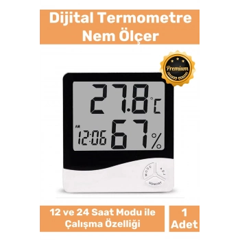 Özel Üretim Sıcak Nem Ölçer Pilli Oda Beyaz Dijital Termometre Nem Sıcaklık Ölçer Masa Saati Alarm