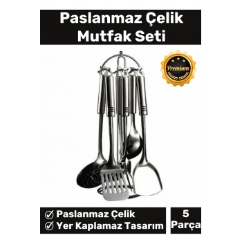 Özel Üretim Şık Dekoratif 5 Parçadan Oluşan Sağlam Fonksiyonel Paslanmaz Çelik Mutfak Seti