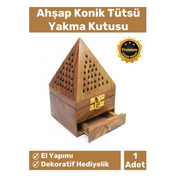 Premium Seri Taşınabilir El Yapımı Ahşap Dekoratif Konik Tütsü Yakma Kutusu