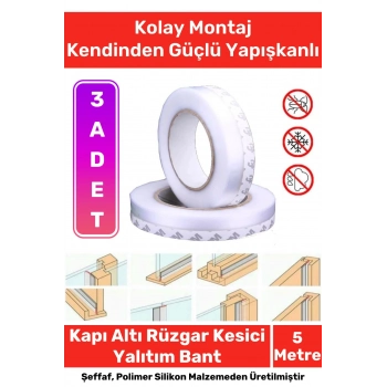 Rüzgar Kesici Ses Böcek Toz Önleyici Yalıtım Kapı Pencere Isı Izolasyon Şeffaf Şerit Bant 5mt 3 Adet