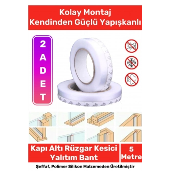 Rüzgar Kesici Ses Böcek Toz Önleyici Yalıtım Kapı Pencere Isı Izolasyon Şeffaf Şerit Bant 5mt 2 Adet