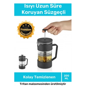 Özel Üretim Isıyı Uzun Süre Koruyan Süzgeçli Bitki Çayı Demliği Filtre Kahve French Press 200 ml