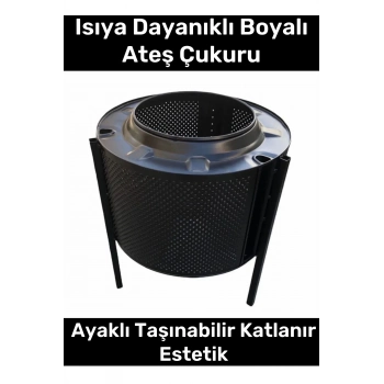 Premium Seri Taşınabilir Kuplu Katlanır Estetik Şık Isıya Dayanıklı Boyalı Ayaklı Siyah Ateş Çukuru