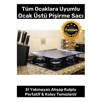 Premium Seri Ahşap Kulplu Yufka Gözleme Ekmek Katmer Hamur Portatif Izgara Ocak Üstü Pişirme Sacı