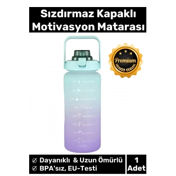 Premium Çift Renk Ölçü Baskılı Sızdırmaz Akmaz Motivasyon Matara Suluk Sağlıklı Plastik 1 Lt Su Şişe