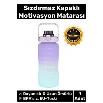 Premium Çift Renk Ölçü Baskılı Sızdırmaz Akmaz Motivasyon Matara Suluk Sağlıklı Plastik 1 Lt Su Şişe